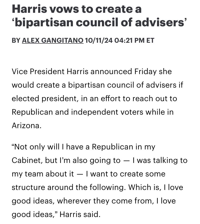 Kamala’s proposal for strengthened bipartisanship.