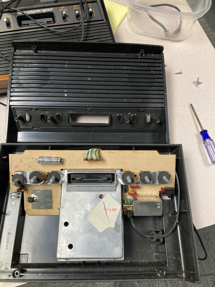 The inside of an Atari VCS consoles.