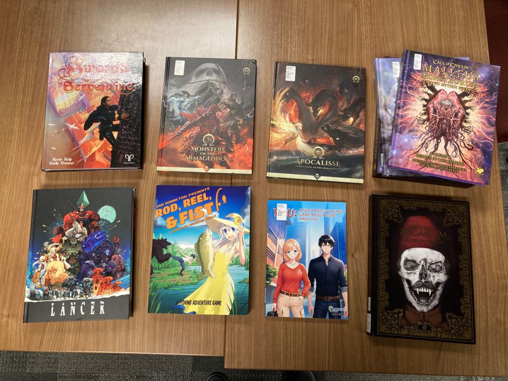 Swords of the Serpentine
Monsters of the Armageddon
Apocalisse: John's Guide to the Armageddon
Call of Cthulhu: Malleus Monstrorum
Lancer
Rod, Reel, & Fist
You: A Solo Role-Playing Game About Hope and Love
Historica Arcanum: The City of Crescent