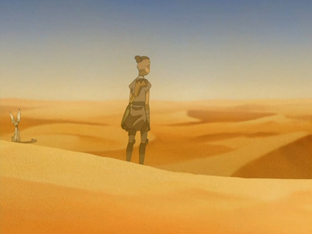 Sokka from Avatar: The Last Airbender looking out into a vast desert high and tripping on cactus juice