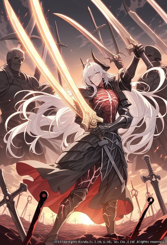 I am the　flesh bone of my　own sword.

Steel flows through my body, and fire is what courses through my blood.

I have created over thousand blades.

Unknown to Death.

Nor known to Life.

Many times have withstood enormous pain to create thousands of weapons.

And yet, those hands that are brave so much never hold anything.

So as I pray now, I call for "UNLIMITED BLADE WORKS."