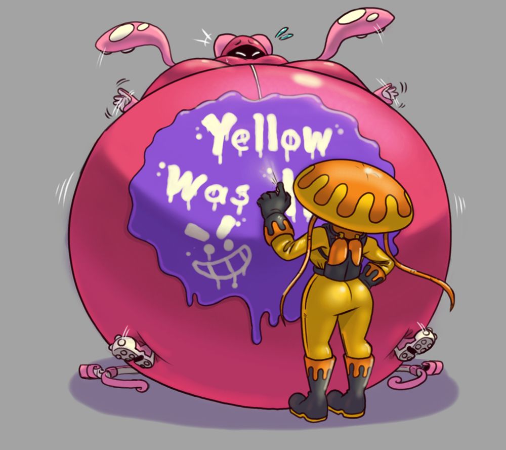 Nettle is painting a currently inflated Prima, adding extra embarrassment to the the already humiliated hero
