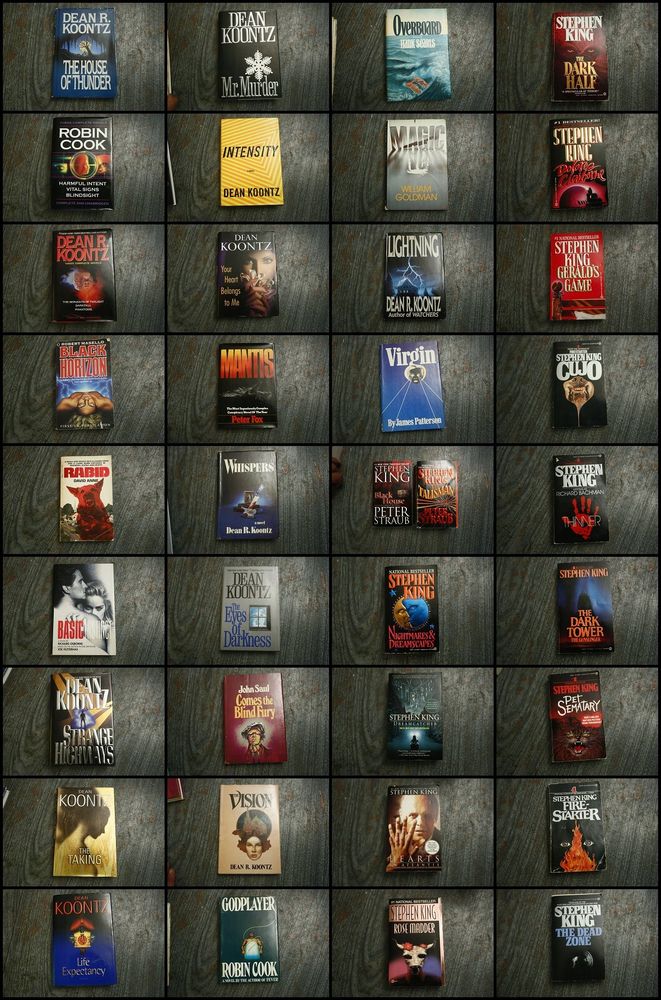 Photos of books for an auction listing, individual book covers, laid out in a grid like pattern. :)