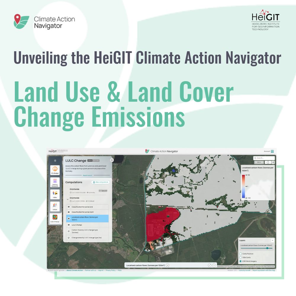 Unveiling the HeiGIT Climate Action Navigator - Land Use and Land Cover Change Emissions. Screenshot of LULC Change Tool in CAN - This example shows Grünheide, Germany
