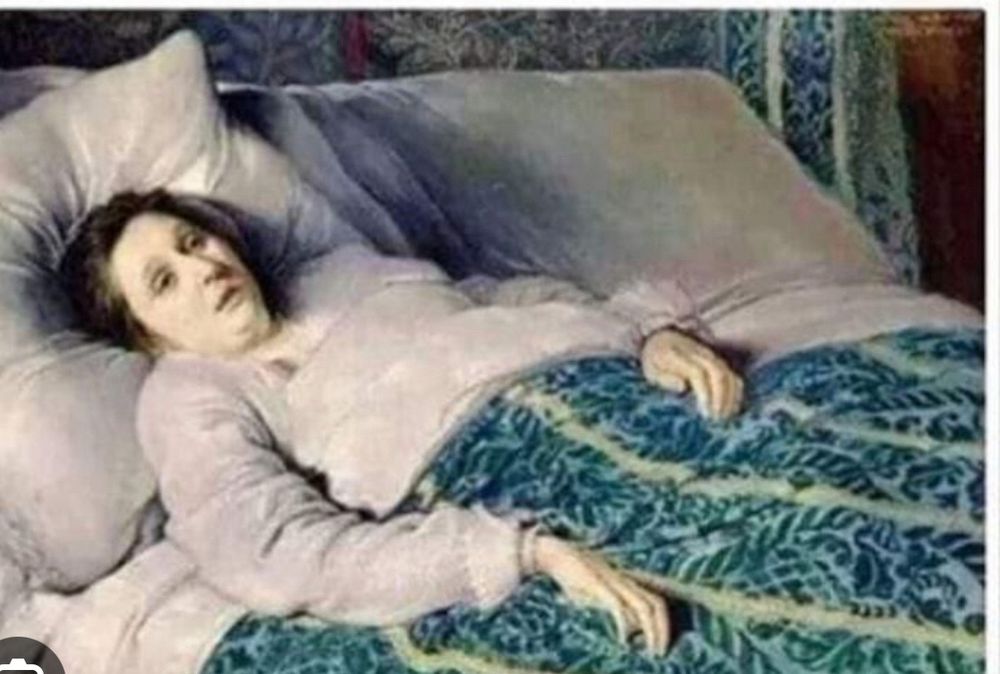 Classic Art meme - woman in bed, tired