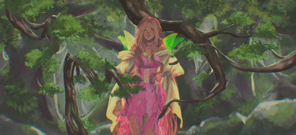 Winx club Flora standing in forest