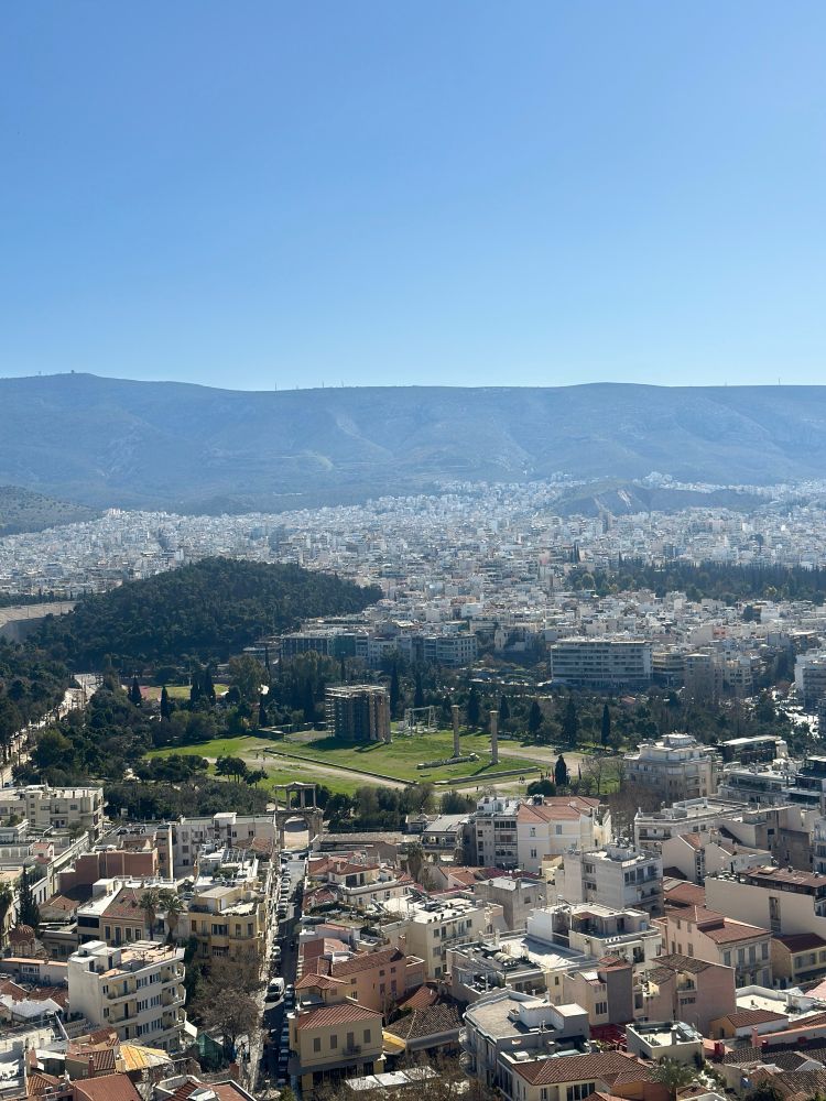 An aerial shot of Athens with the Temple of Zeus in the middle