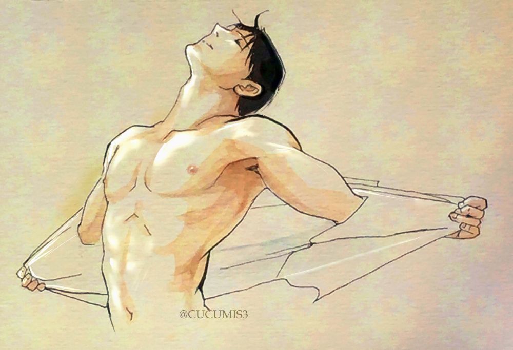 シャツの前を大きく開けて裸の胸を見せるロイ