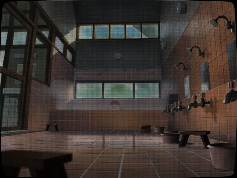 Screenshot of Boku no Natsuyasumi 2, showing Boku taking a bath at an onsen.