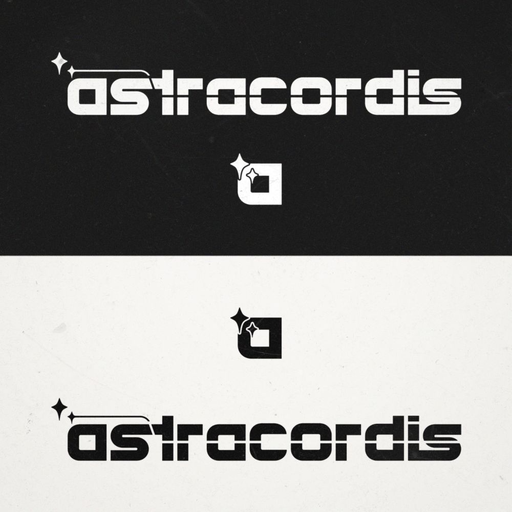 Square image divided in two horizontal halves, one black and one white. The logos are laid over them in the opossite colors. There are two versions of the logo: one spelling the whole word, with two stars on the left and their tail striking the word on two horizontal halves; and the other consisting on only the first "A", with the two stars on top of it.