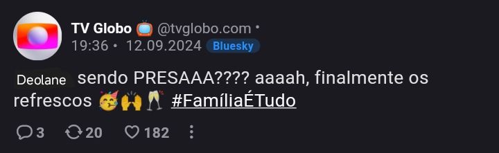 Um print de um post da TV Globo em que a primeira palavra foi trocada por Deolane de uma forma tosca.