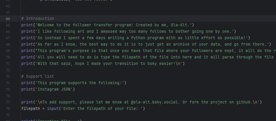 Screenshot of beginnings of Python program
