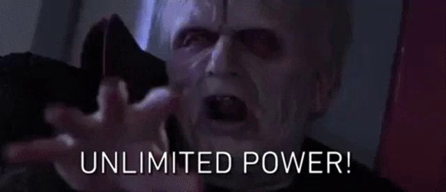 a man is screaming with the words " unlimited power " behind him