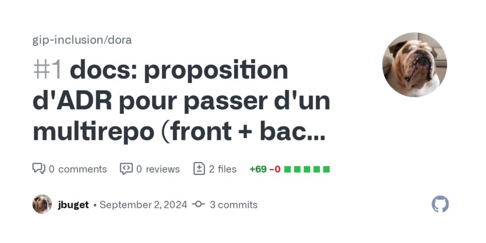 docs: proposition d'ADR pour passer d'un multirepo (front + back) à un monorepo by jbuget · Pull Request #1 · gip-inclusion/dora