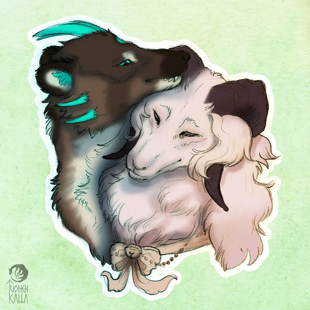 Artwork with traditional lineart and digital colors, depicting headshots of two original animal characters.