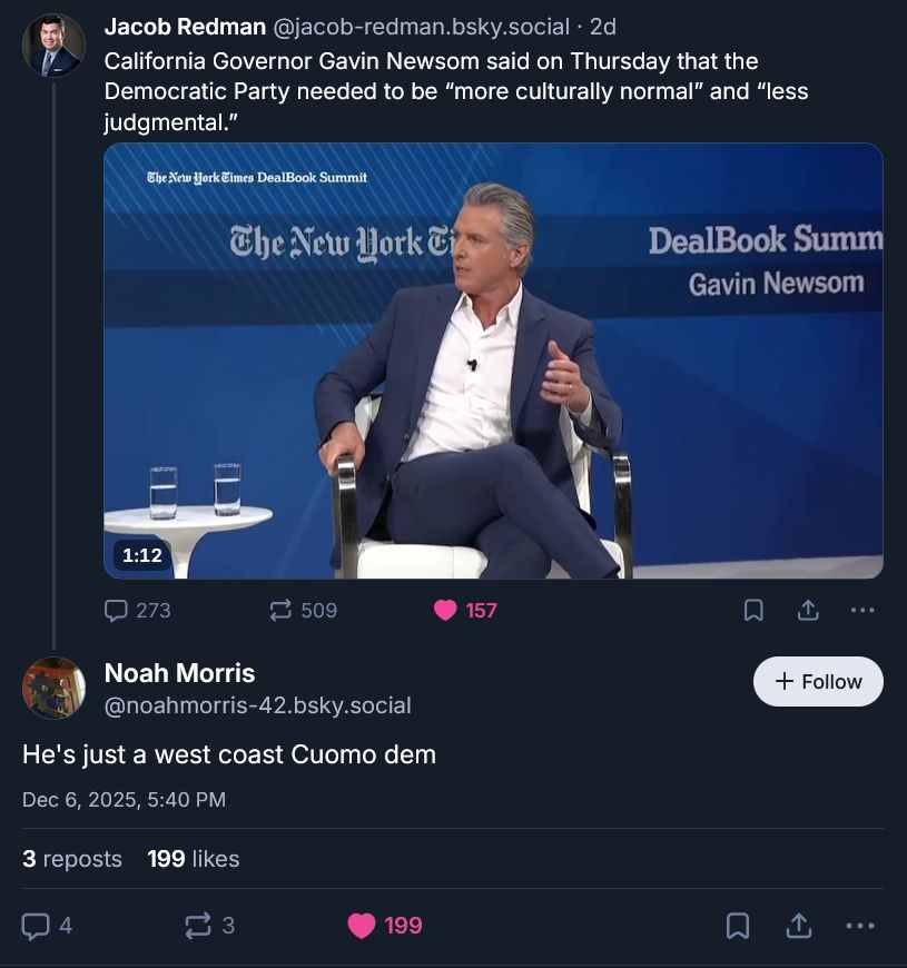 Governor Newsom of California is described as a "west coast Cuomo Dem."
