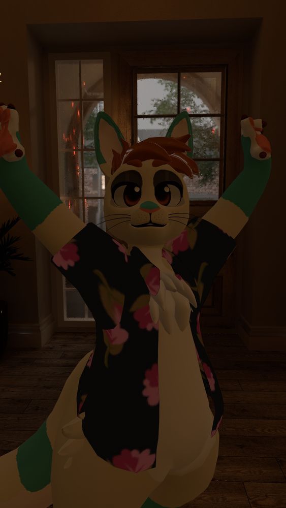 Lil kangy roo with an open version of the usual button up shirt, paws in the air