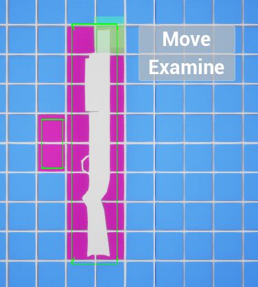 Picture of prototype game assets and UI for the game Admit One. No matter which way the shot gun is rotated the Item Options menu always appears in the same place.