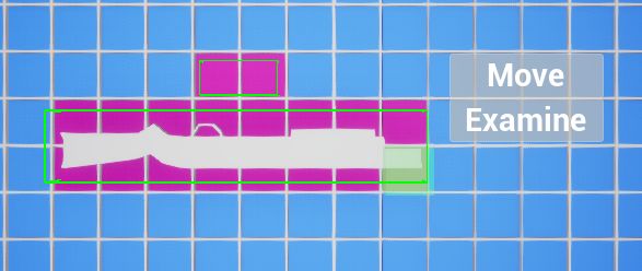 Picture of prototype game assets and UI for the game Admit One. No matter which way the shot gun is rotated the Item Options menu always appears in the same place.