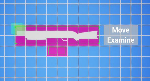 Picture of prototype game assets and UI for the game Admit One. No matter which way the shot gun is rotated the Item Options menu always appears in the same place.