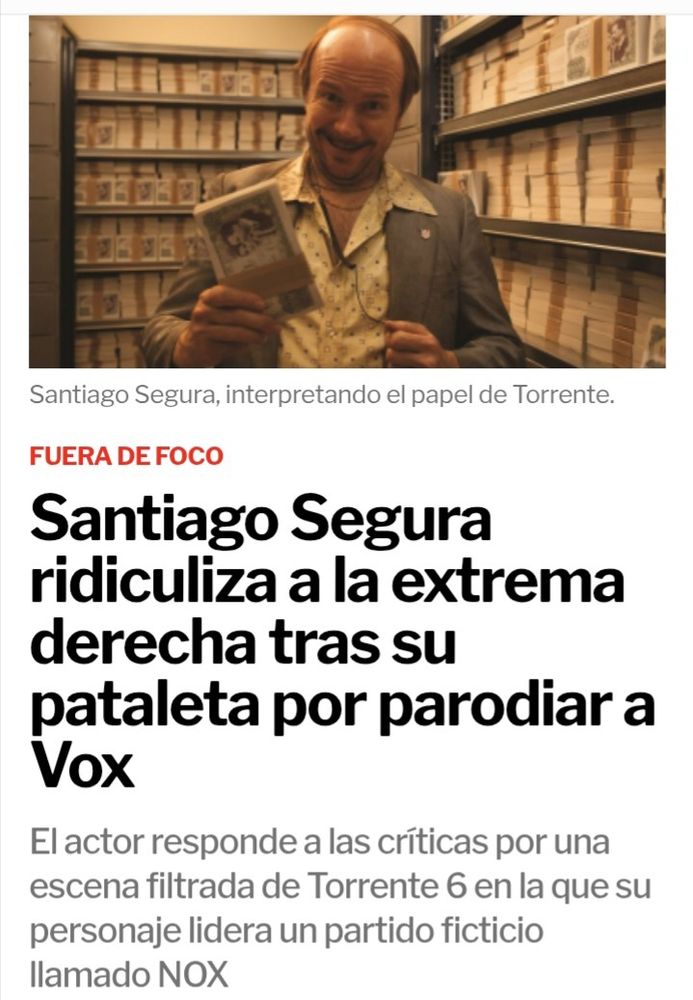 Titular: Santiago Segura ridiculiza a la extrema derecha tras su pataleta por parodiar a Vox 