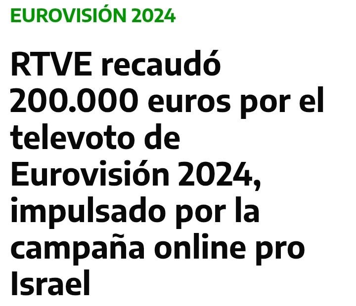 Titular: RTVE recaudó 200.000 euros por el televoto de Eurovisión 2024. 