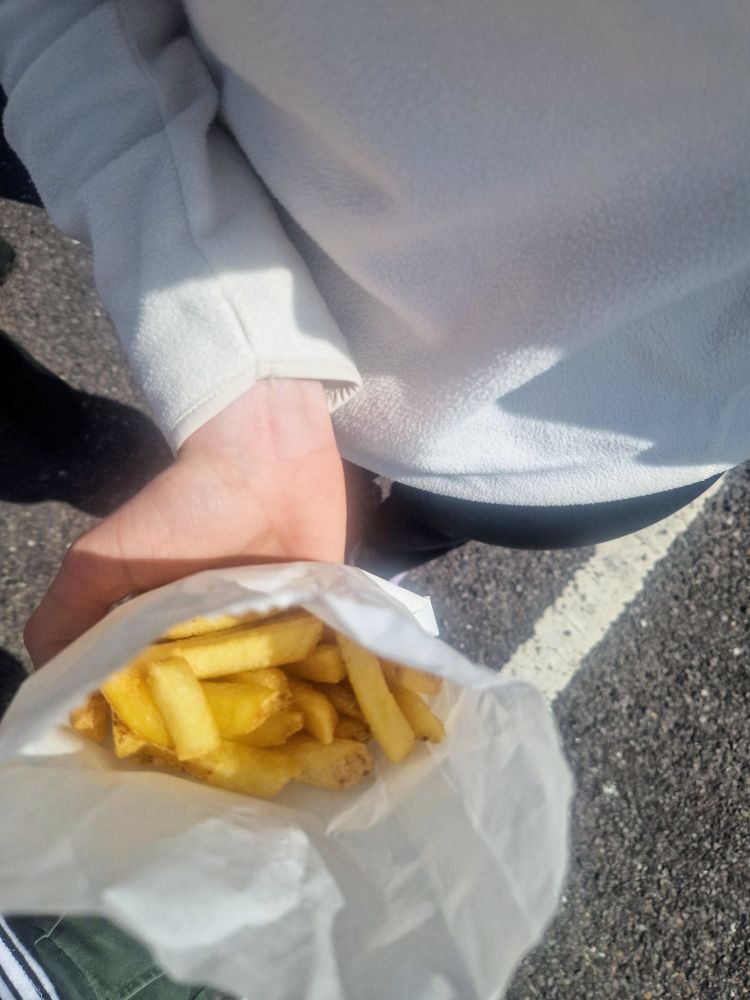 A hand holding a bag of chips