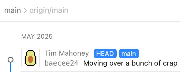 Screenshot of a commit from myself. The visible part of the commit message says "Moving over a bunch of crap"
