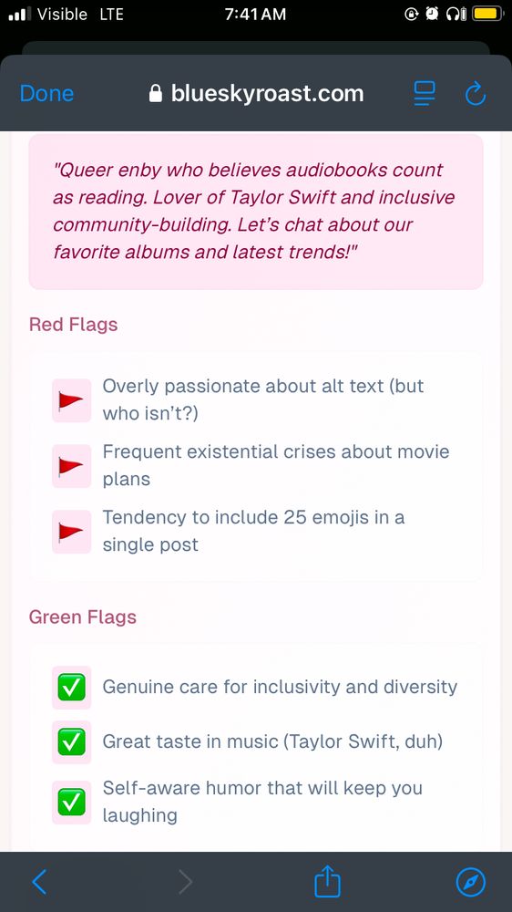 Screenshot from Bluesky Roast