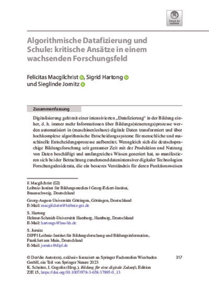 Algorithmische Datafizierung und Schule