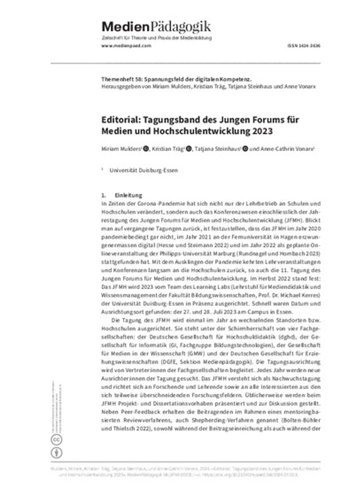 Editorial: Tagungsband des Jungen Forums für Medien und Hochschulentwicklung 2023