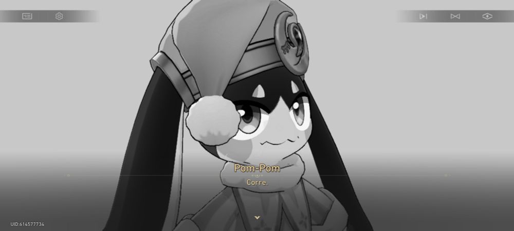 pom pom de pijaminha a tela em preto e branco e a legenda de fala de pom pom escrito CORRE 