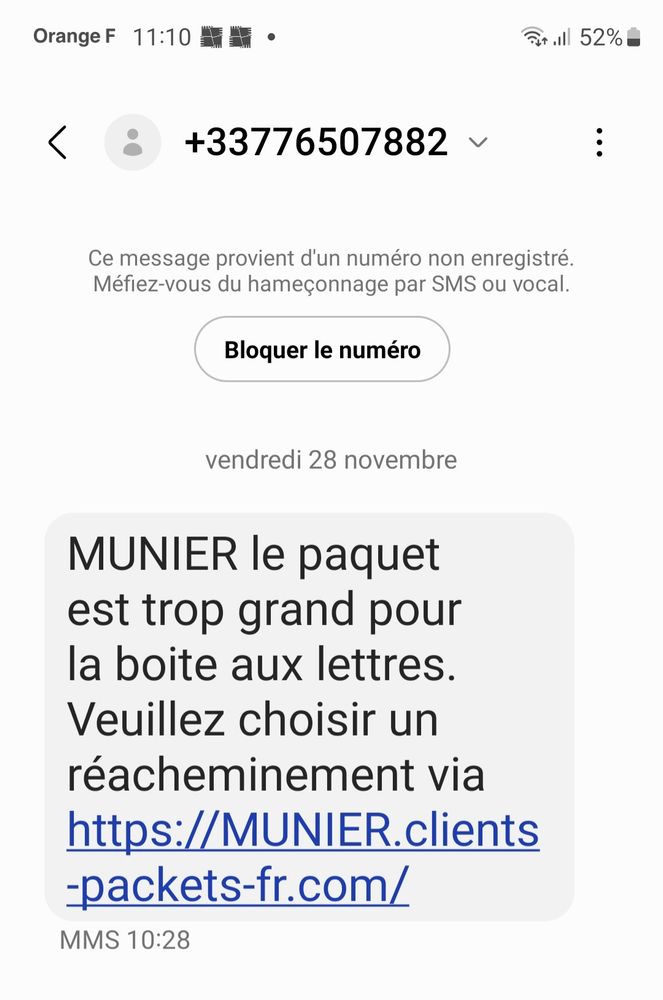 MUNIER le paquet est trop grand pour la boite aux lettres. Veuillez choisir un réacheminement via etc 
