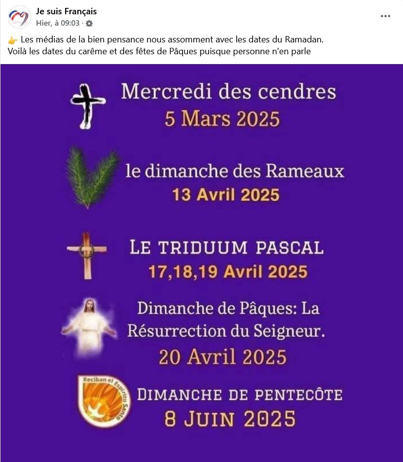 Dénonciation des références médiatiques au Ramadan, sous prétexte de promotion du calendrier des fêtes de Pâques.