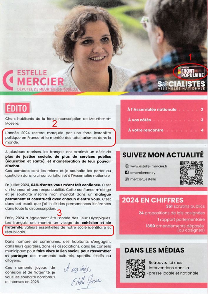 Tract distribué par le PS dans les boites aux lettres la semaine dernière. Photo de la députée Estelle Mercier.