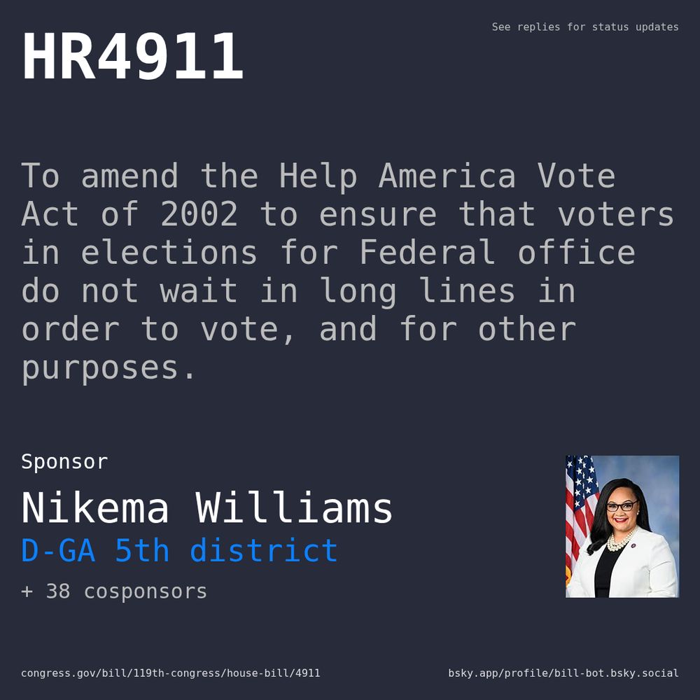 Description of HR4911, and a depiction of its sponsor, Nikema Williams.