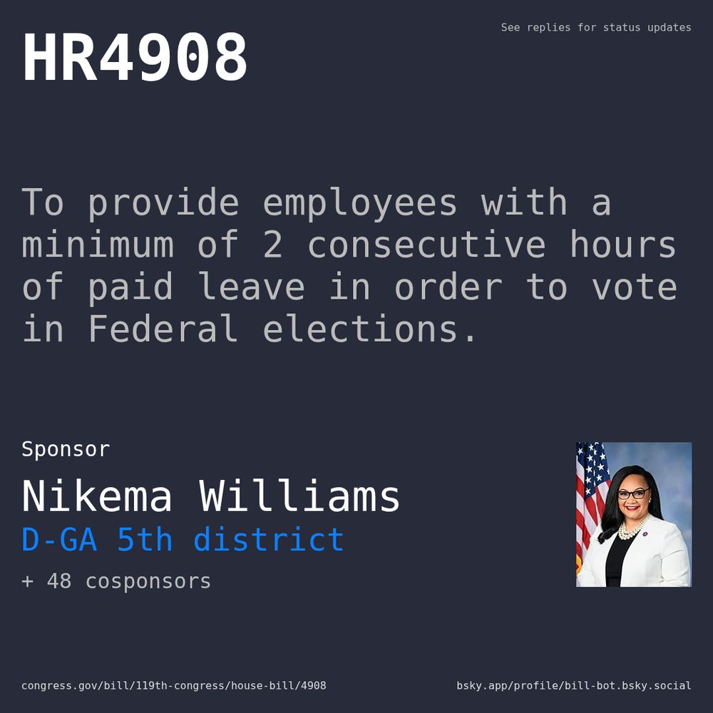 Description of HR4908, and a depiction of its sponsor, Nikema Williams.