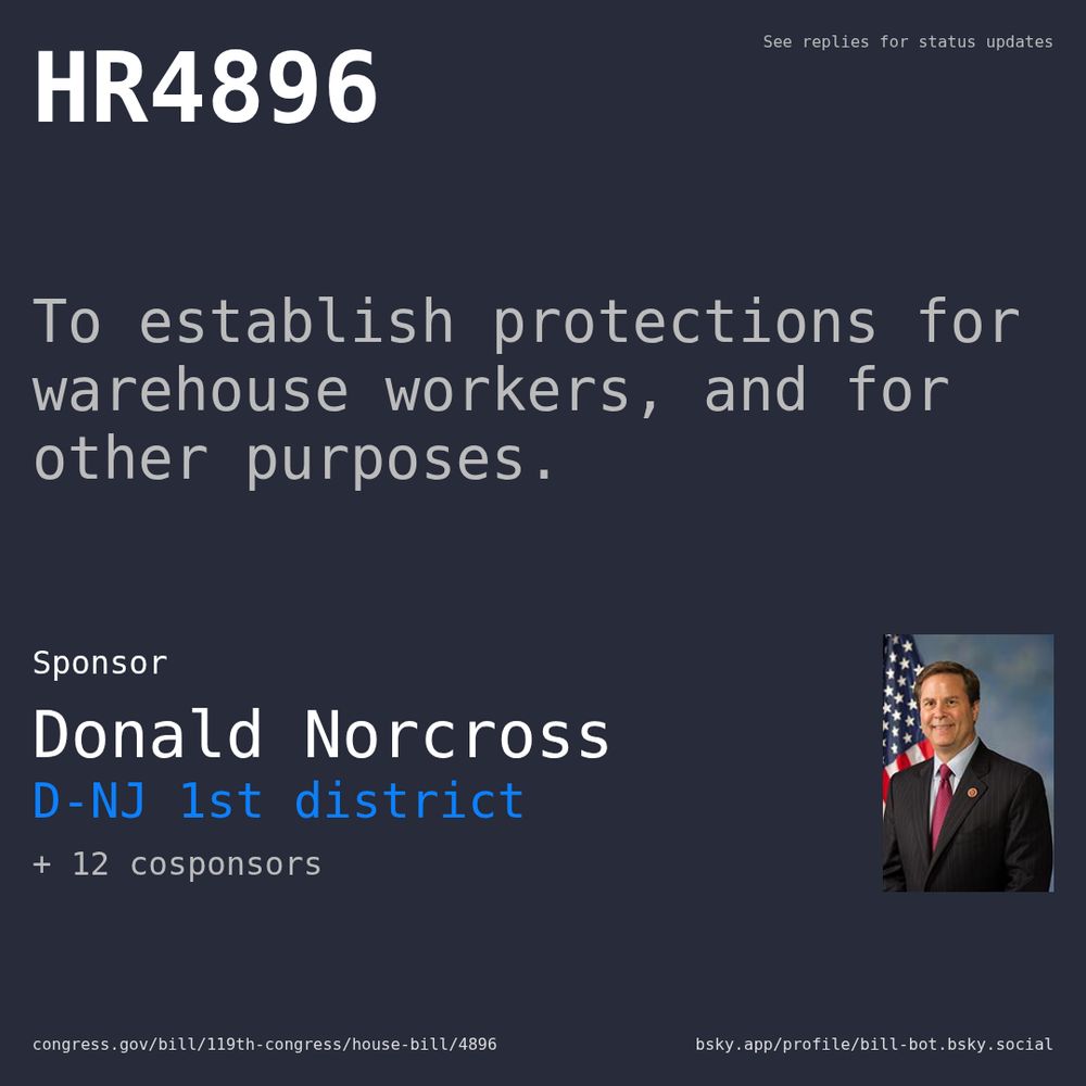 Description of HR4896, and a depiction of its sponsor, Donald Norcross.
