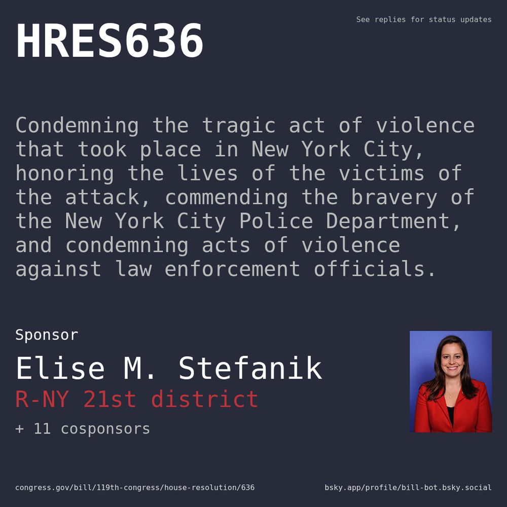 Description of HRES636, and a depiction of its sponsor, Elise M. Stefanik.