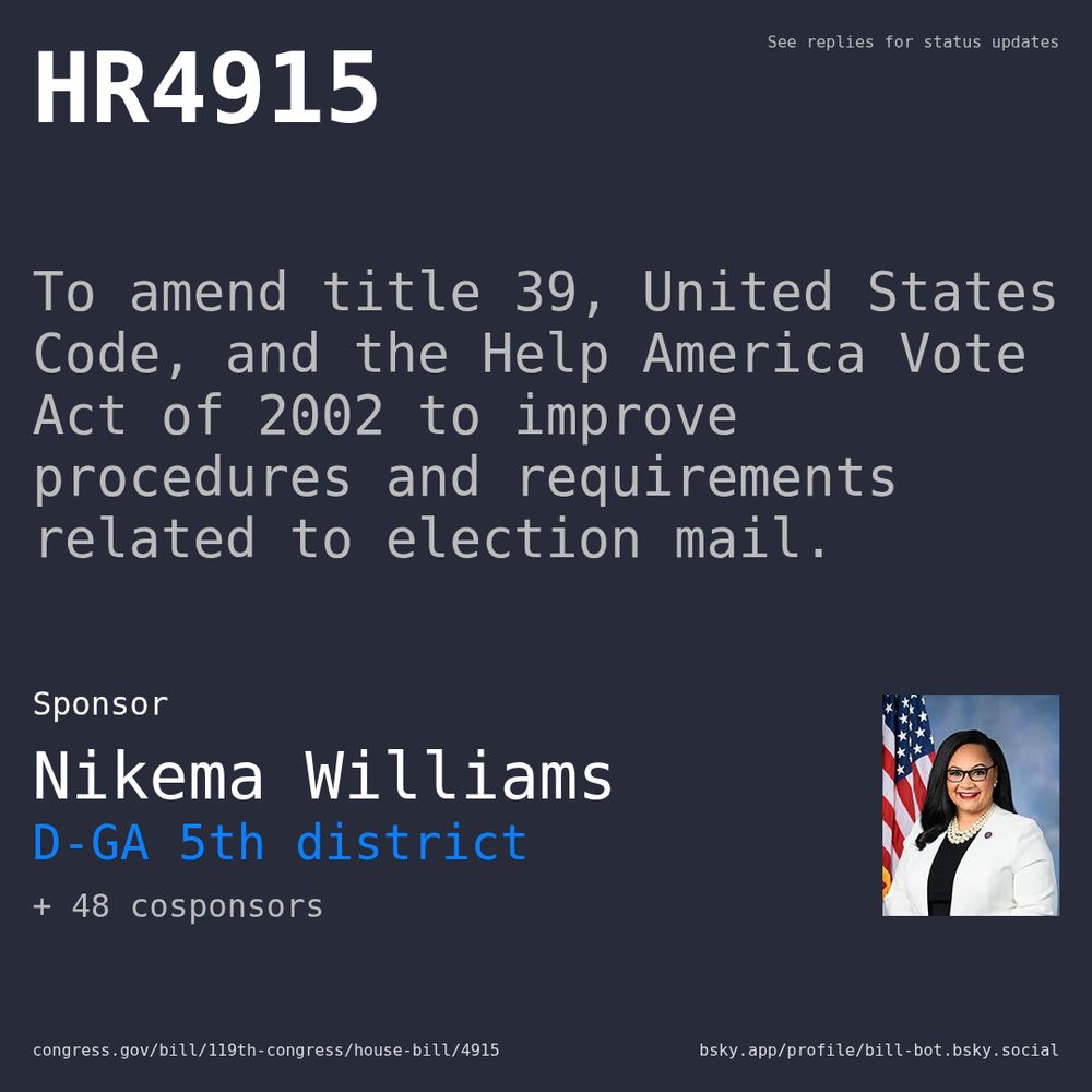 Description of HR4915, and a depiction of its sponsor, Nikema Williams.