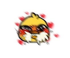 Feral, foaming, shaking emote with hearts all around
