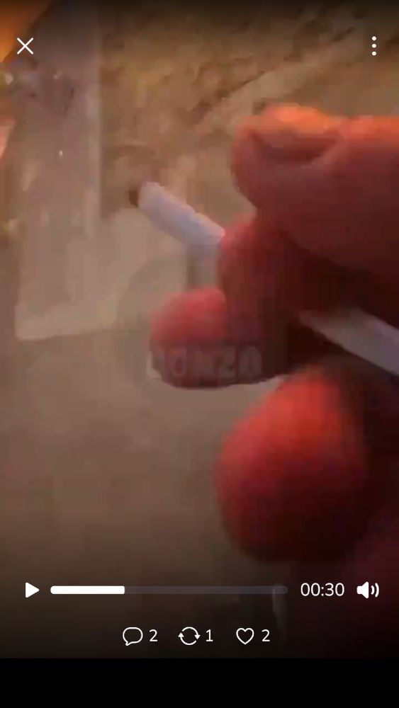 Screenshot from the above video where shortly the hand of the filming person is visible holding a cigarette.
