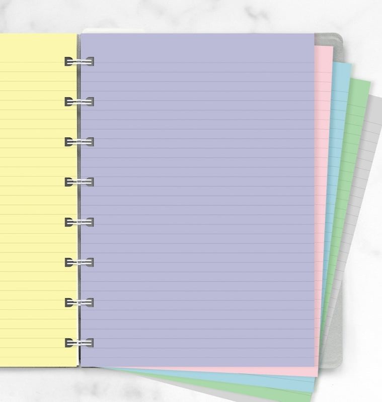 Fotos zum Filofax Refillable Notebook vom Filofax Shop. Es gibt Papiere in Pastel.