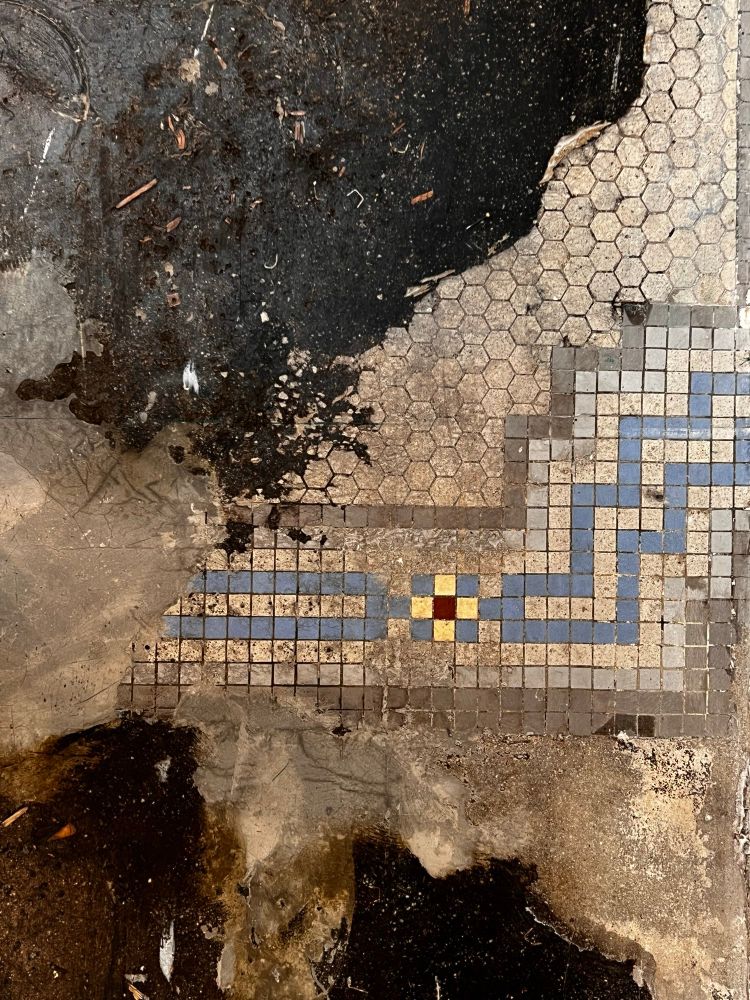 section of gallery floor (hauser & wirth, los angeles) exposing tiles under concrete. 