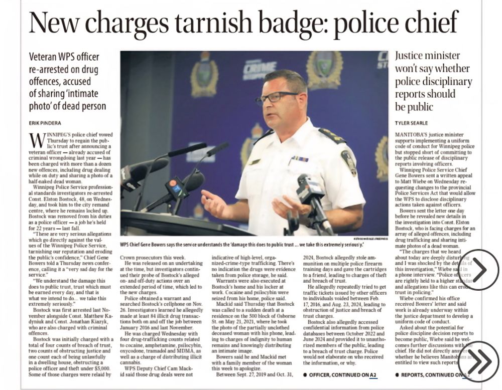 A pic of the story in the newspaper, headline reads New charges tarnish badge: police chief. 