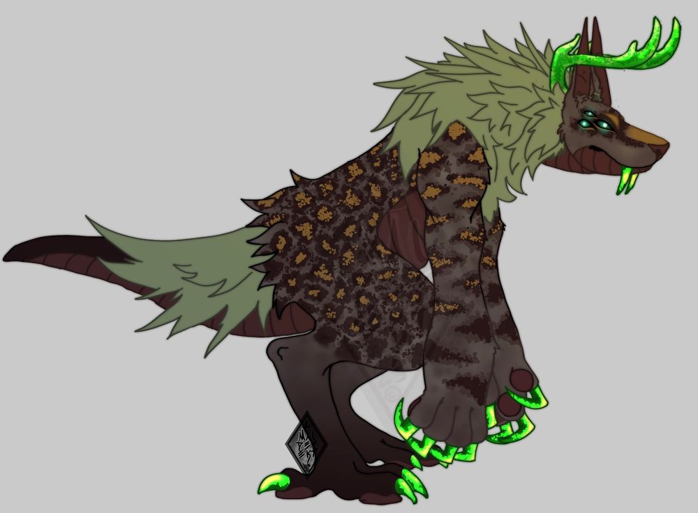 A Juugrem for GrowlBeast. Featuring a brown coat with mottled spotting, and green accents.