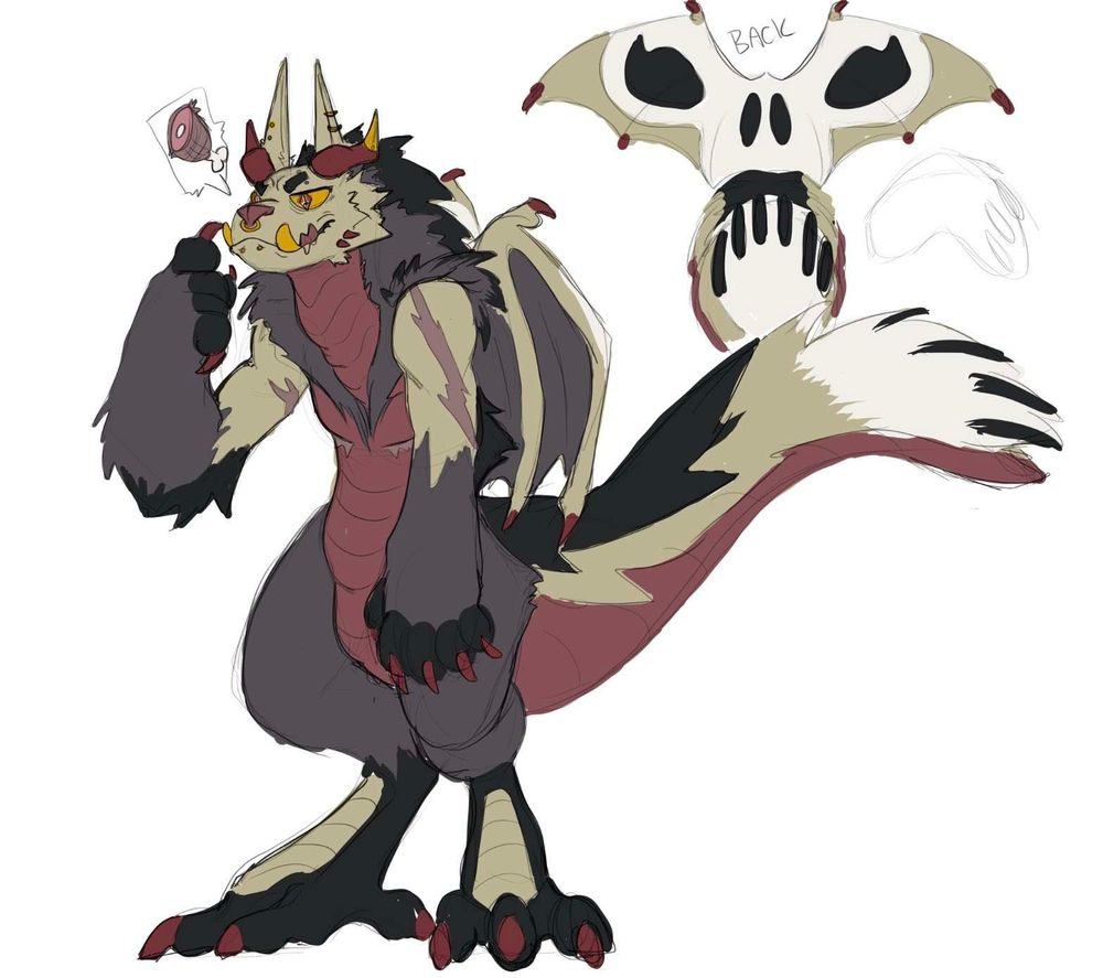 A Juugrem for GearPunk, featuring muted grey, red, and tan accents. This one has a custom skull design on the wings. 