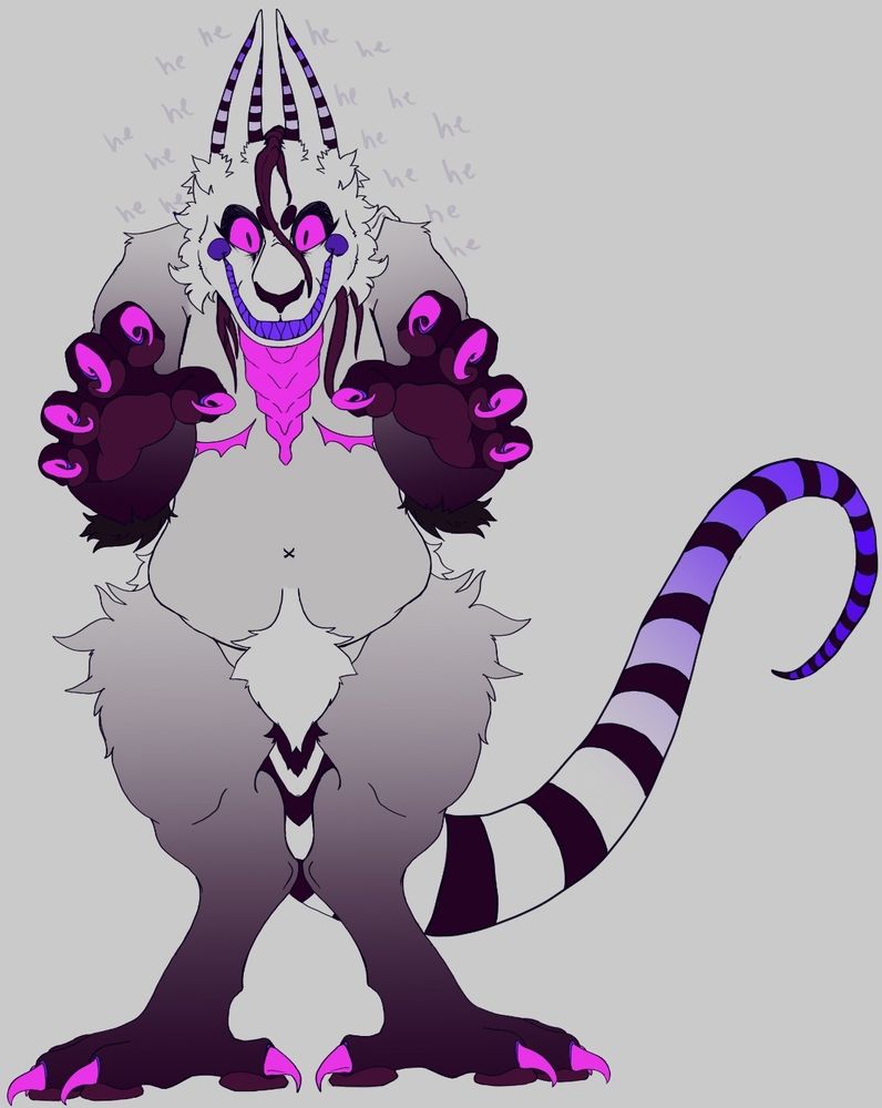 A Juugrem for TheGrinDragon, featuring off white to deep purple coat and blurple and magenta accents. 
