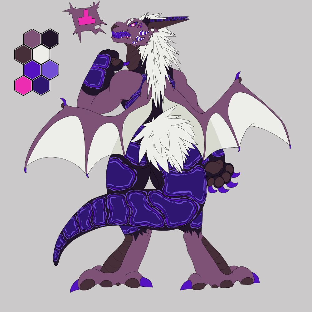 A Juugrem for TechnoTealeaf, featuring a muted light purple coat with blacklight purple and white accents. 