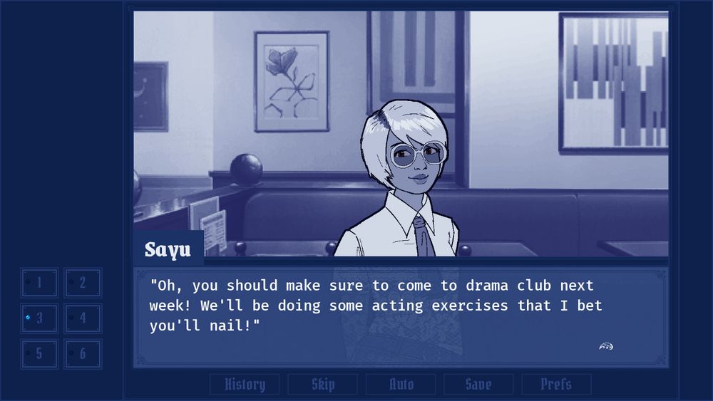 Screenshot of my VN demo for Yudashi Peril: Eclipse